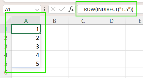 Using INDIRECT() with ROW() for dynamic arrays in Excel.
