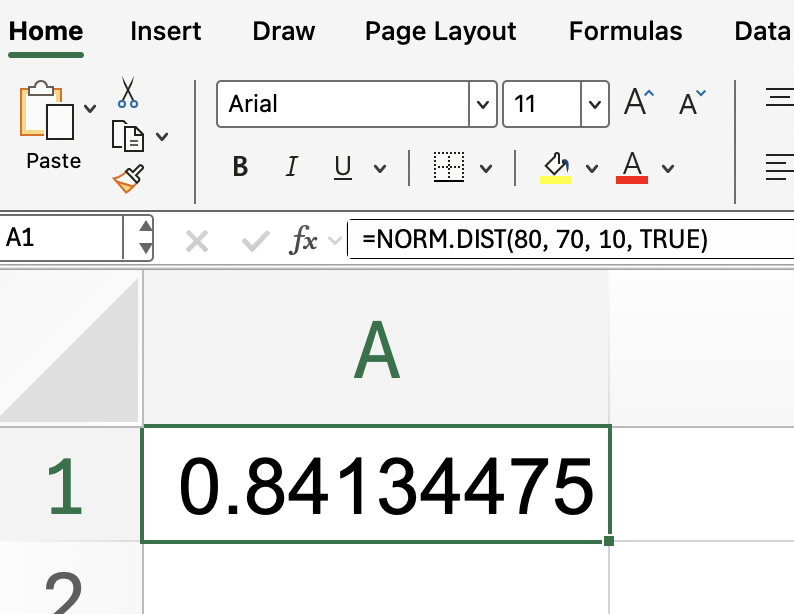 Exemple simple de la fonction Excel NORM.DIST()