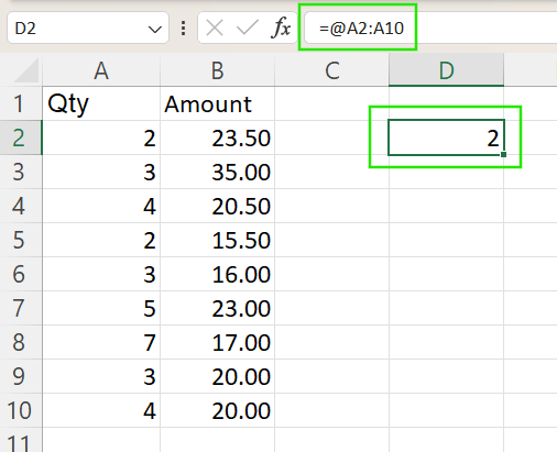Using the @ operator to get a single value from a dynamic formula