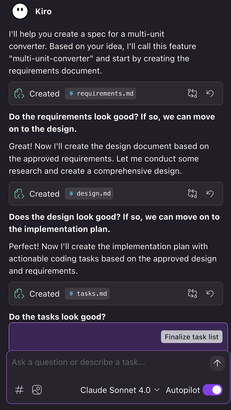 Processus de génération des spécifications Kiro IDE créant les documents relatifs aux exigences, à la conception et à la mise en œuvre pour le projet Mandelbrot set.