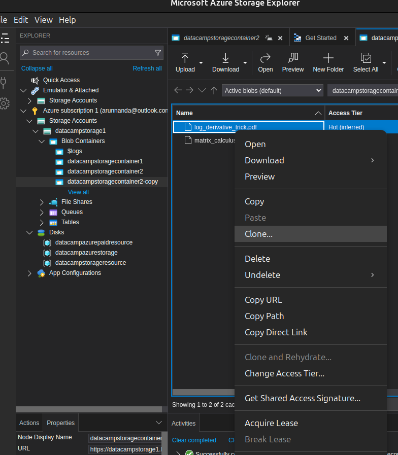 Clone blob container
