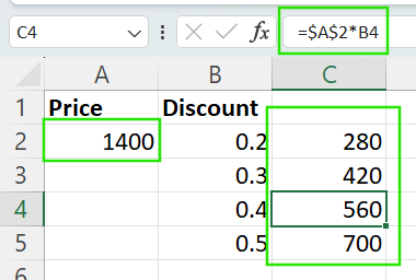 Exemple de référence absolue dans Excel.