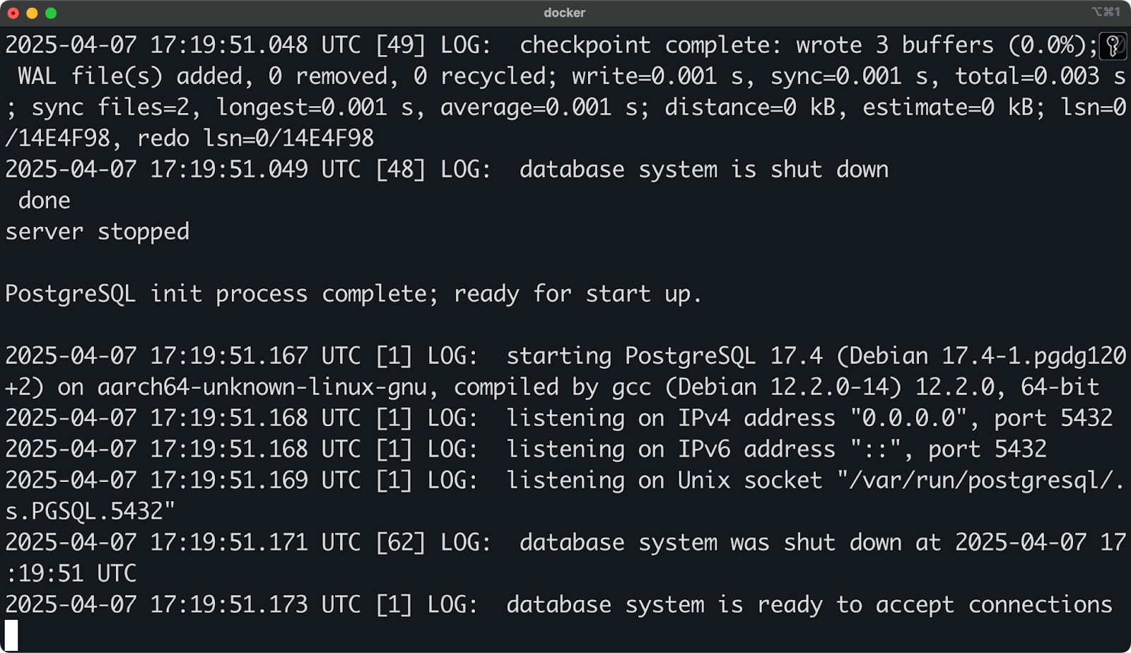 Image 2 - Starting a PostgreSQL container