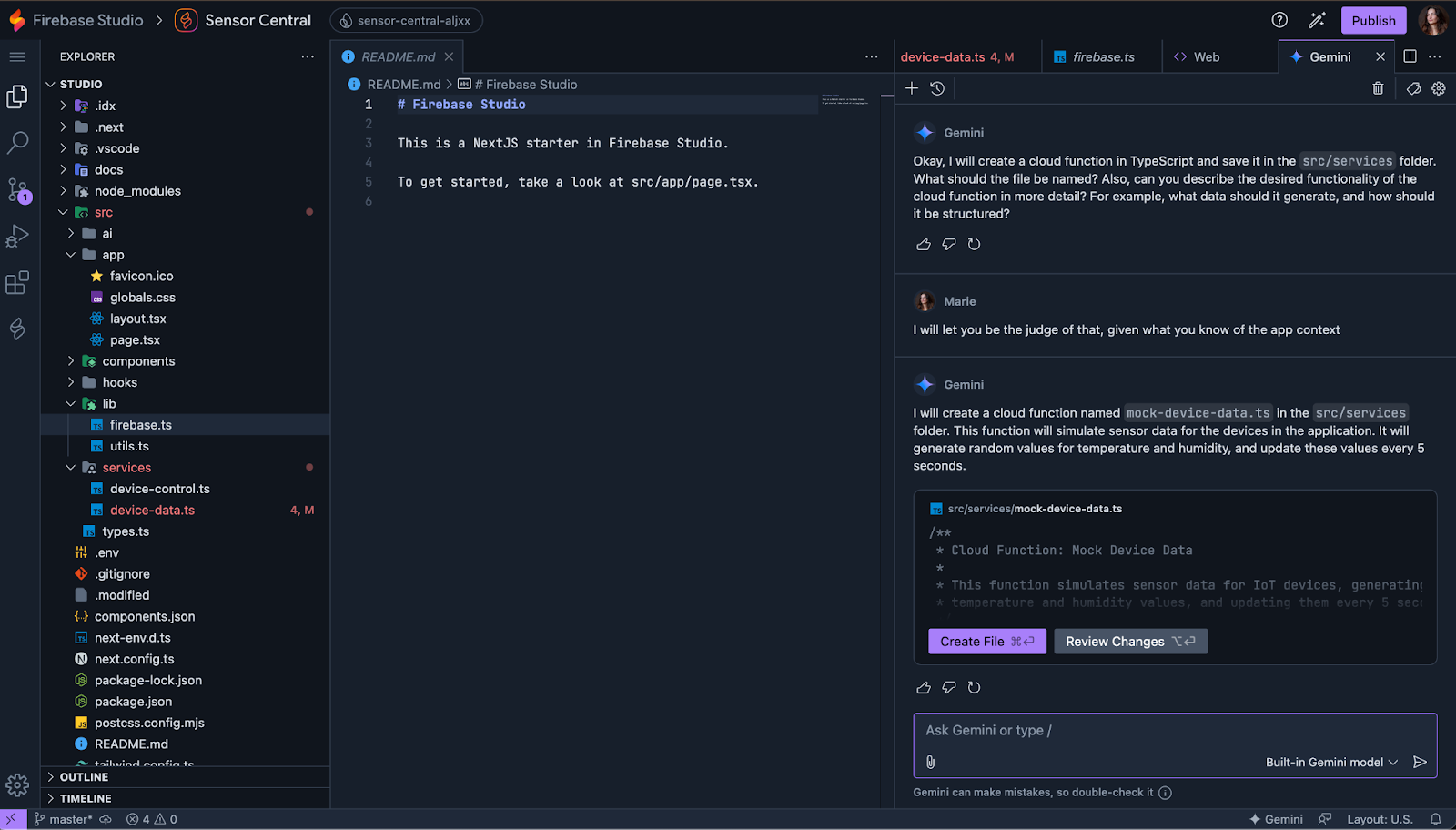 Gemini Assistant in firebase studio