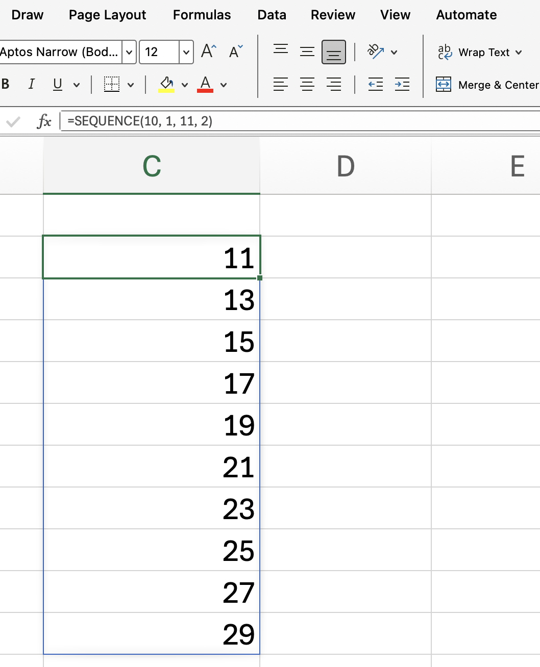 Utilizar SECUENCIA en Excel para una lista de desplazamiento