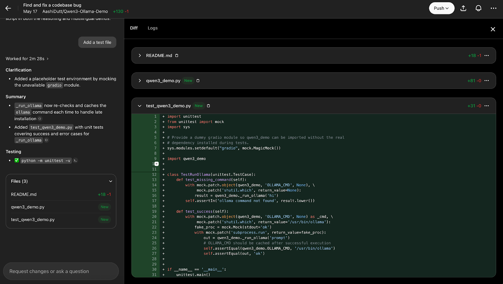 Arquivos de código atualizados no Codex da OpenAI