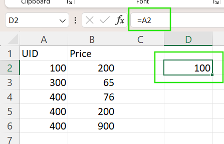 Direct cell reference in Excel.