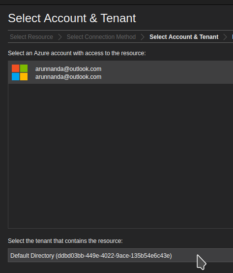 Select account and tenant