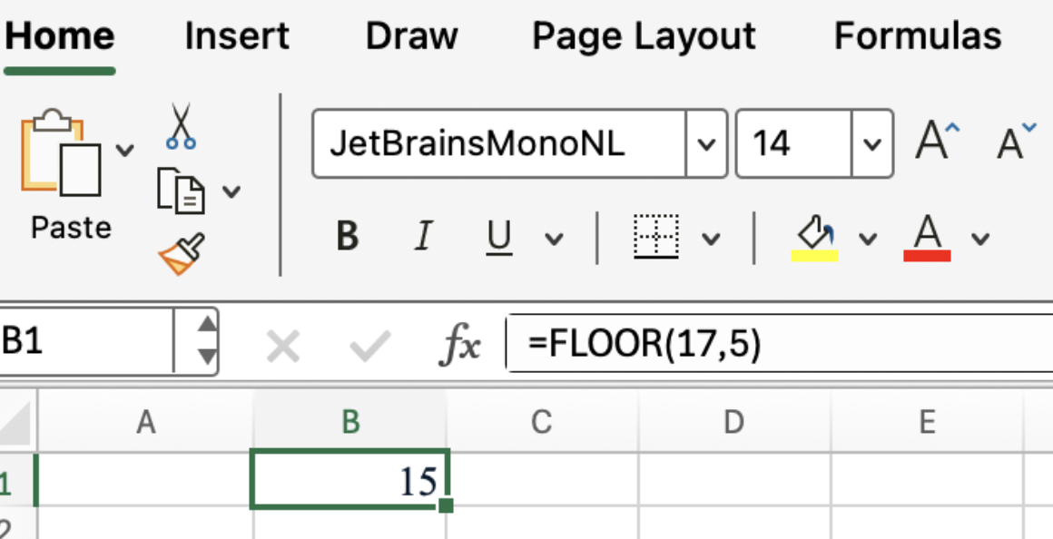FLOOR do Excel para arredondar um número positivo para baixo