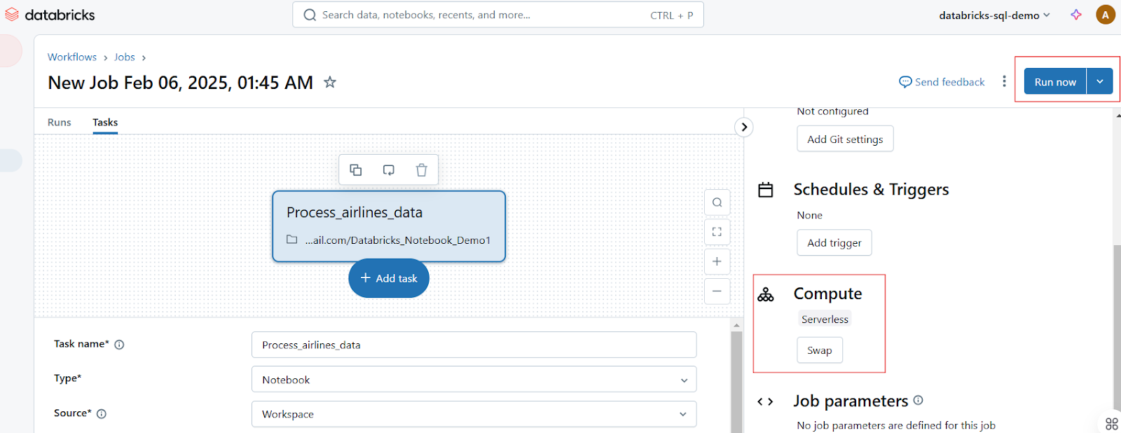 Execução de trabalhos no Databricks Notebook.