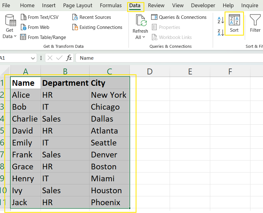Mit dem Dialogfeld "Sortieren" kannst du einzelne Spalten in Excel alphabetisch ordnen.