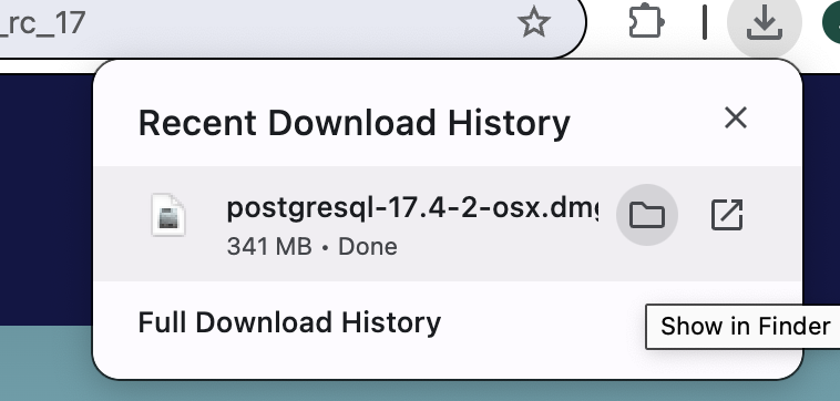 Download history for installing PostgreSQL on Mac