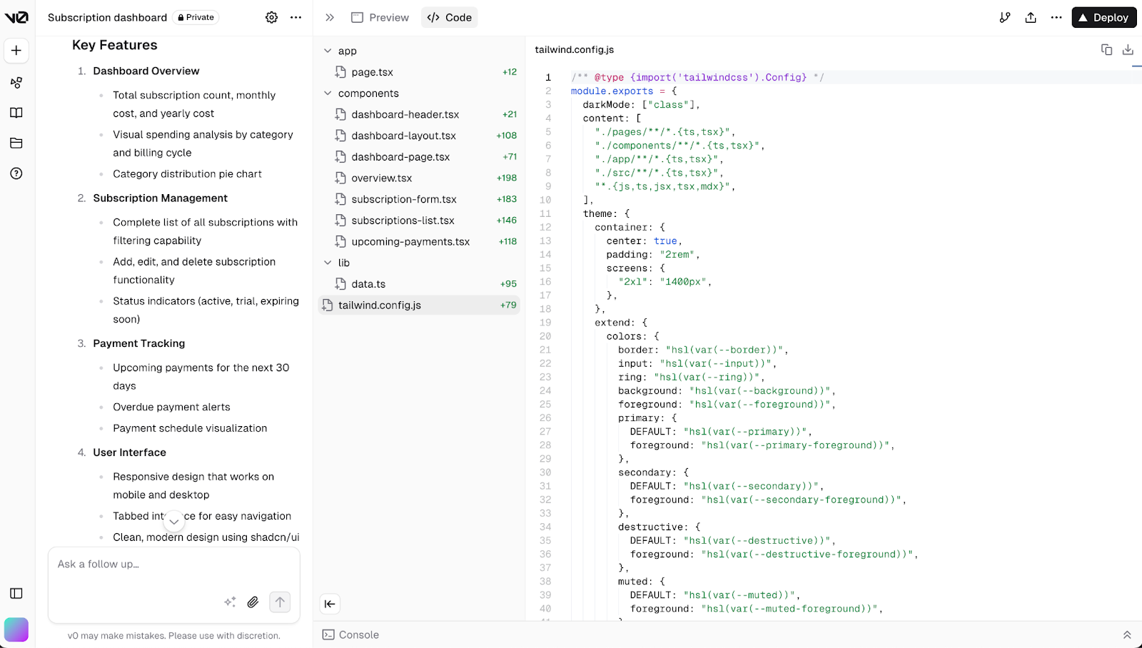 generated code by v0 vercel