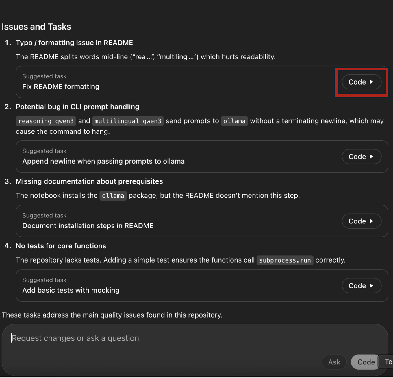 Problemas e tarefas no Codex da OpenAI