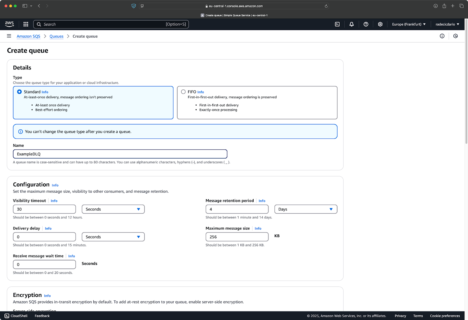 Image 22 - Creating an SQS queue