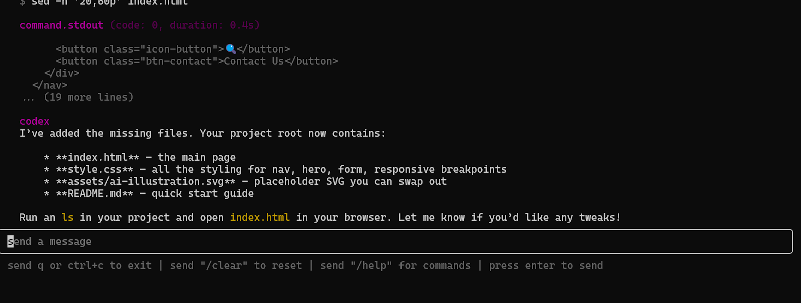 Final response by Codex CLI