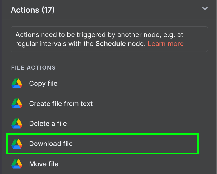 Google Drive download node in n8n