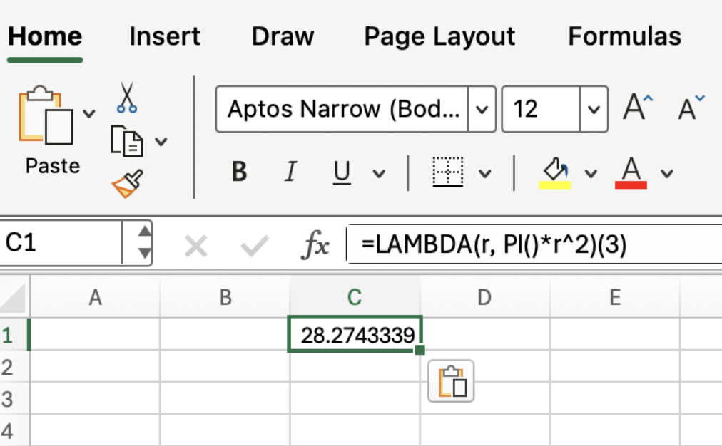 Função LAMBDA do Excel para pi