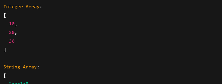 Image showing an Arrow Integer Array in the console.