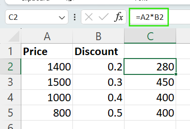 Exemple de référence relative dans Excel.