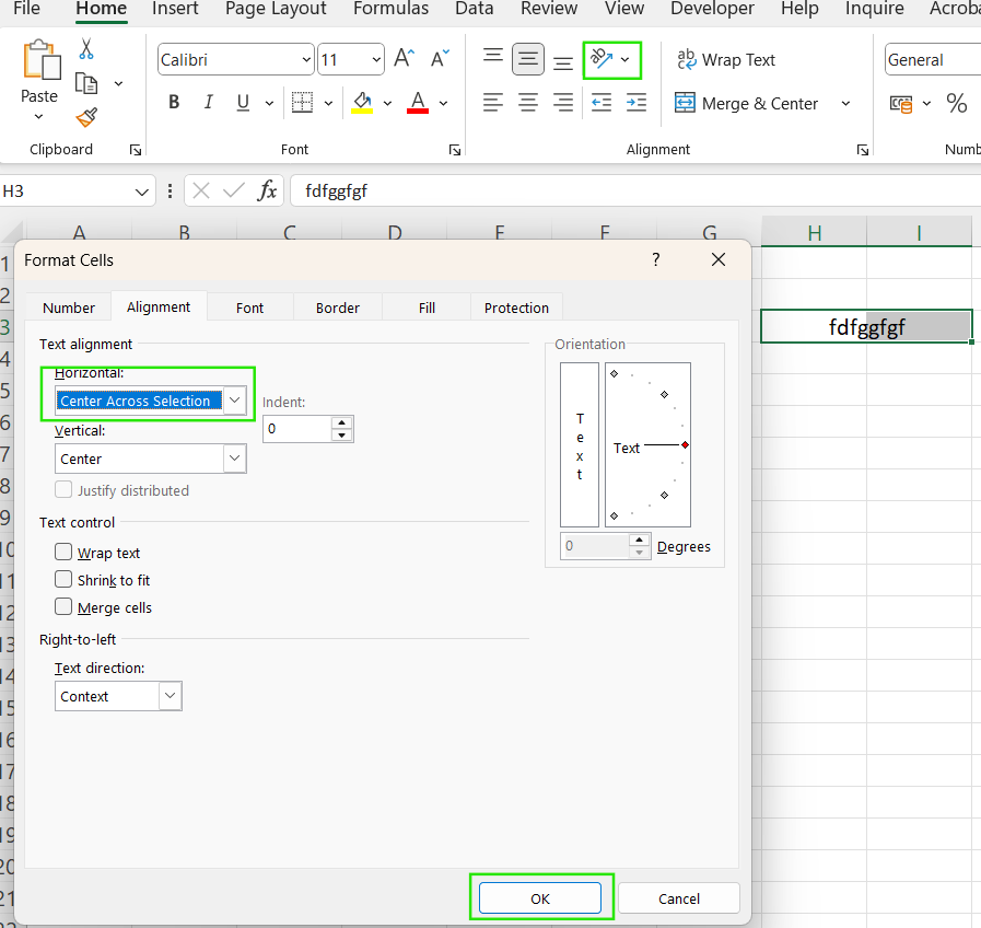 Using Center Across Selection to center text without merging cells