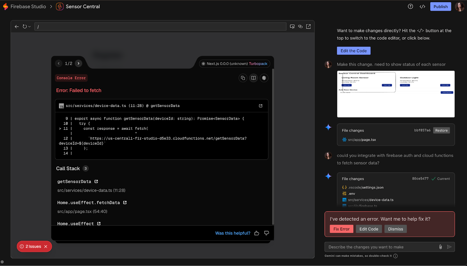 firebase studio Error detail