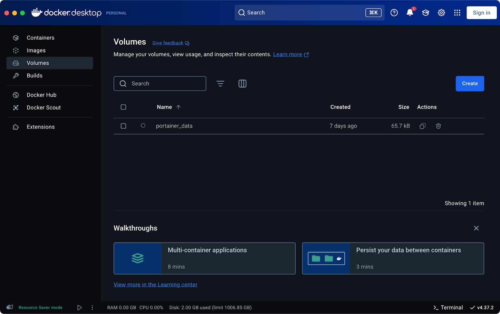 List of Docker volumes