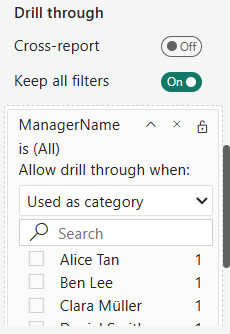 drill through filters