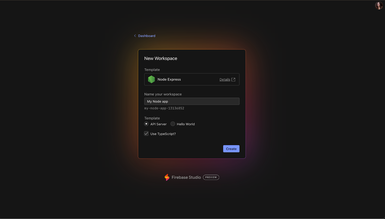 Template Generator in firebase studio
