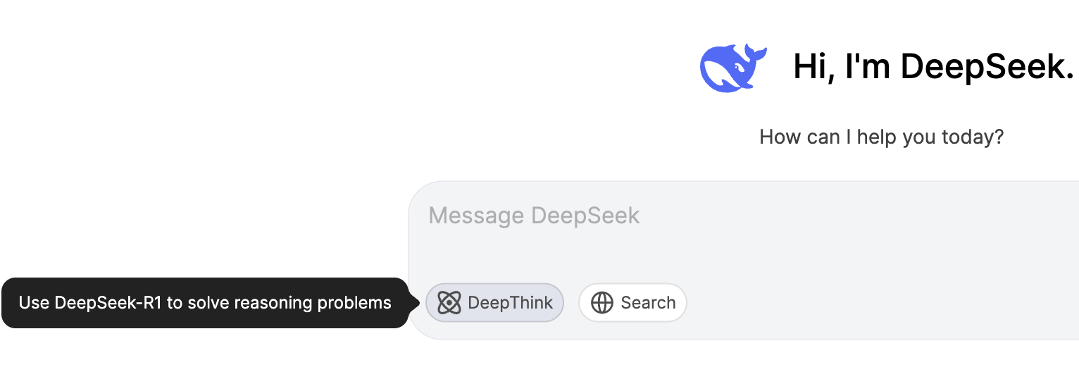 deepseek chat interface showing the deepthink option to activate deepseek-r1