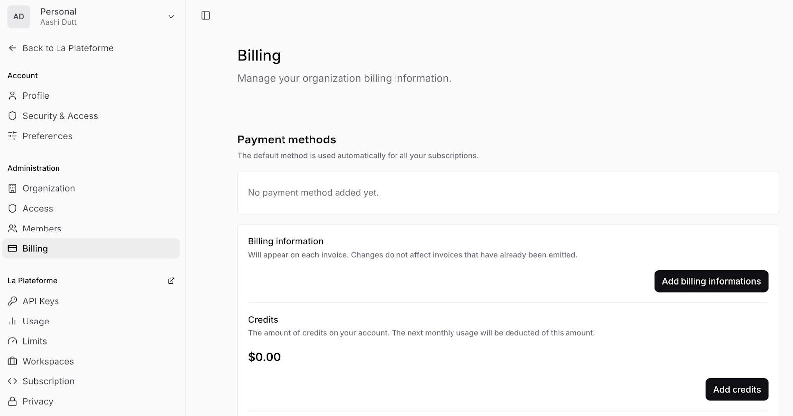 Mistral billing