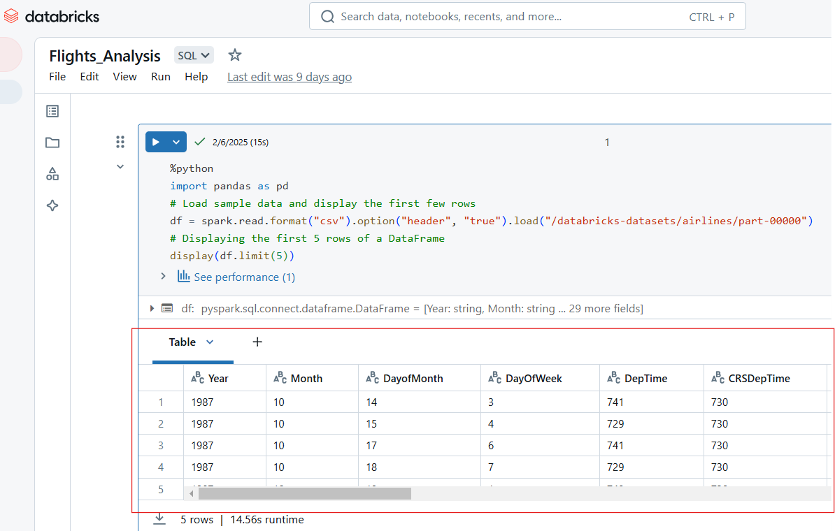 Visualize as entradas no Databricks Notebook.