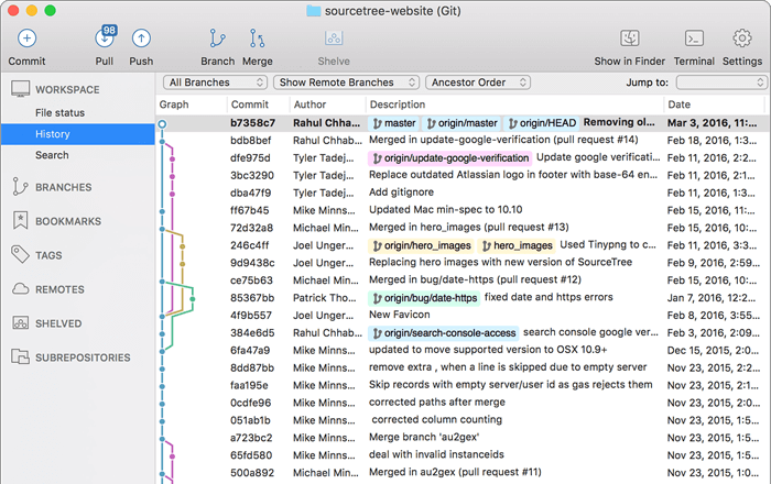 Interfaz de usuario de Sourcetree