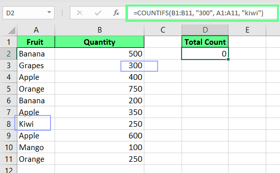 Aplicar a lógica AND usando a função COUNTIFS no Excel.