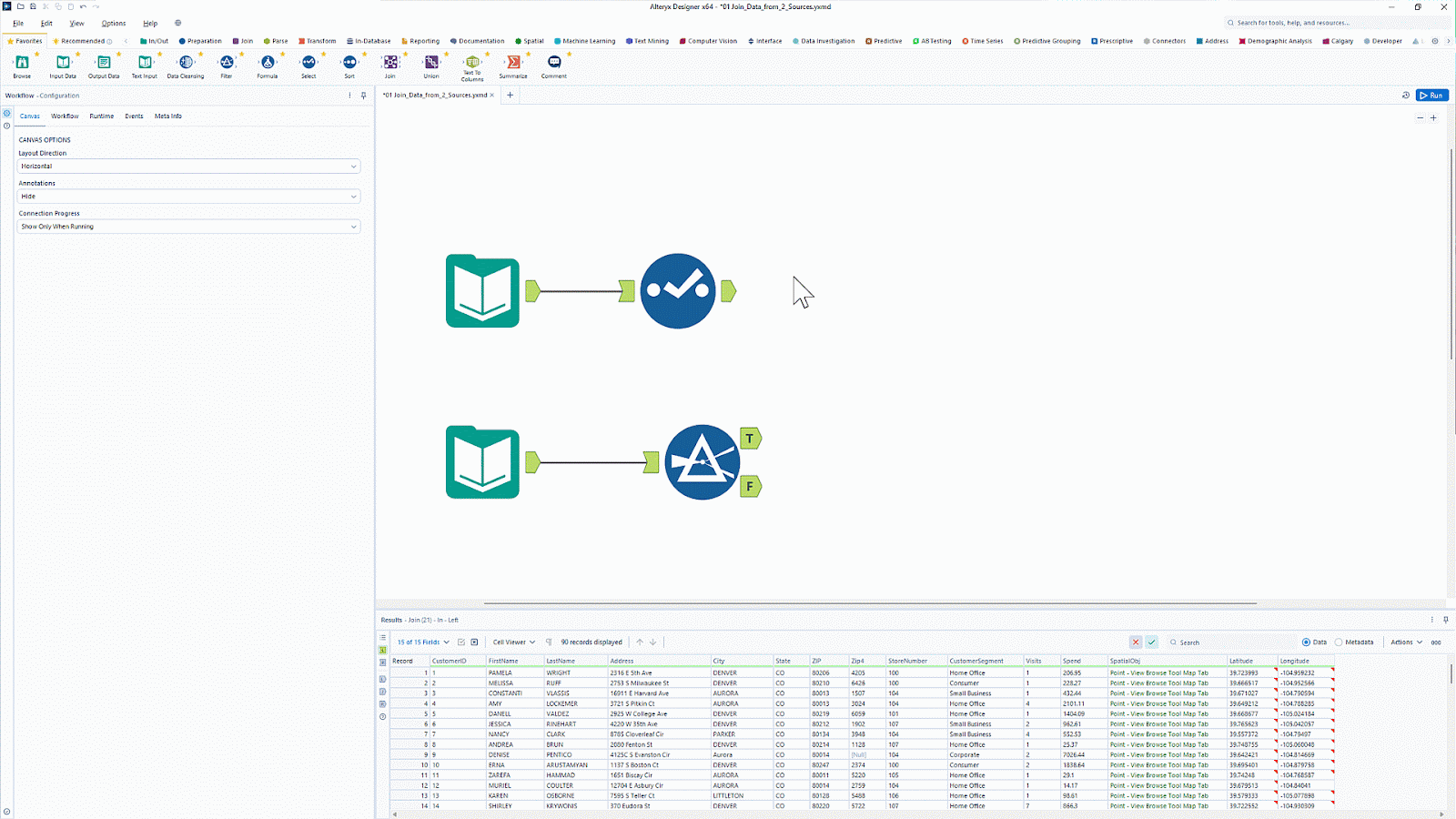 Interfaz de usuario Alteryx de arrastrar y soltar.