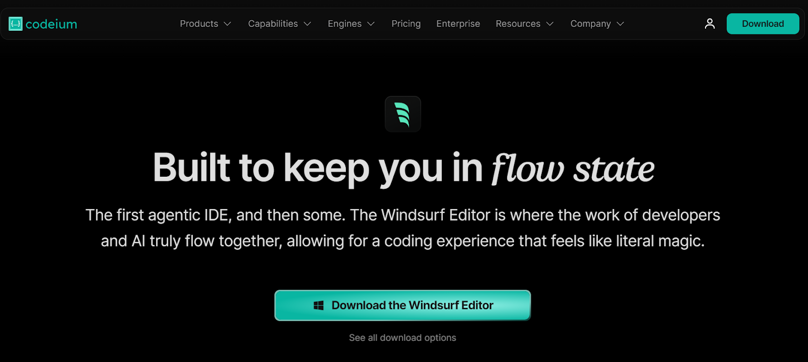 Codeium Windsurf-Webseite.