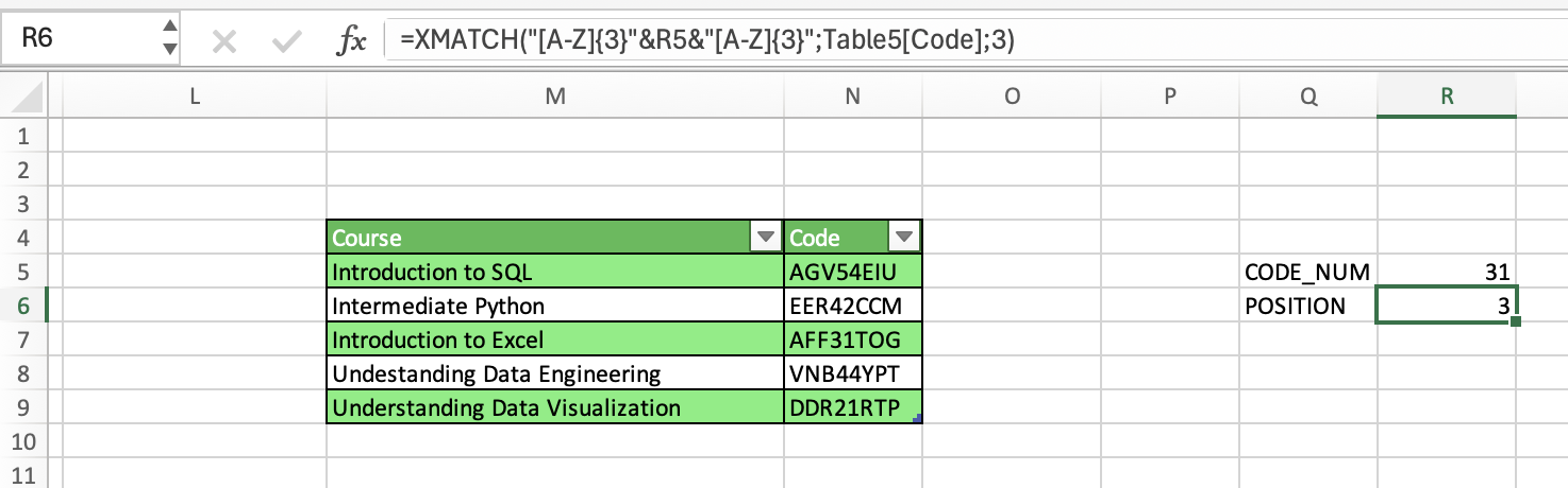 Regex con XMATCH