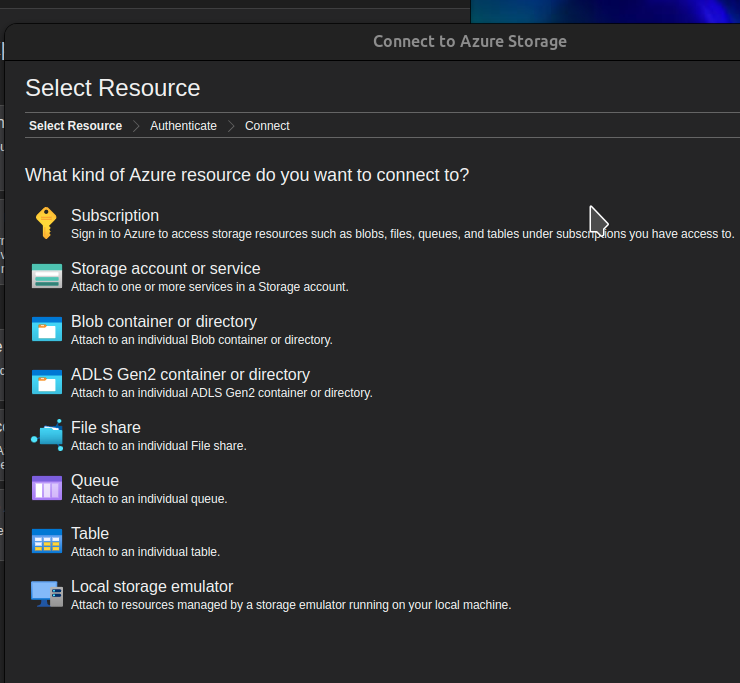 Select resource to attach