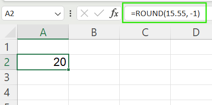 Using the ROUND() function to round to the nearest 10 in Excel.