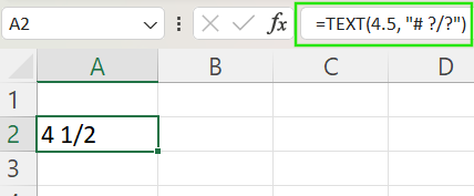 Función TEXT de Excel para convertir decimales a fracciones