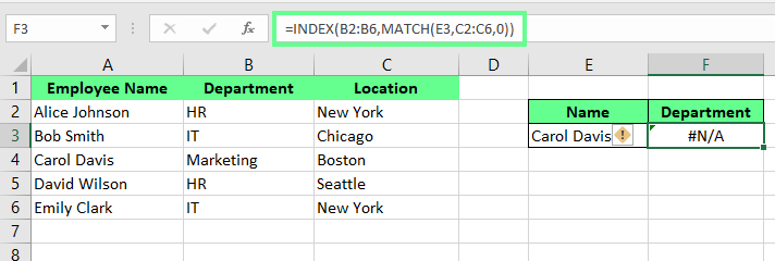 #N/A error in INDEX MATCH in excel.