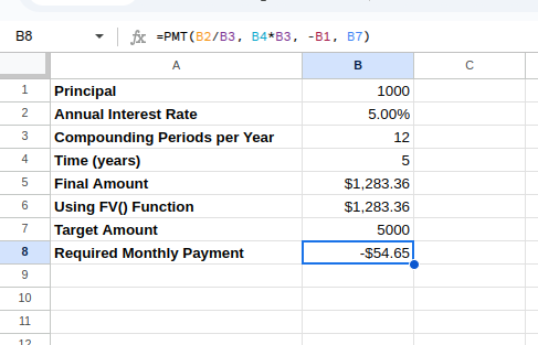 Compound interest using PMT().