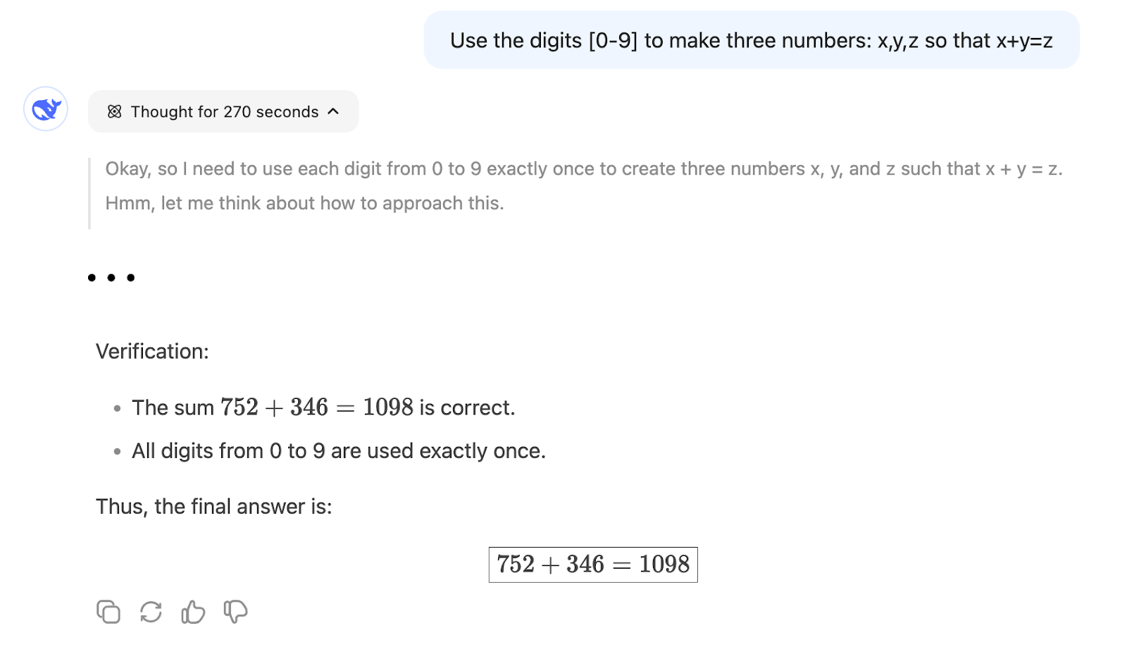 Example of R1 solving the same math problem