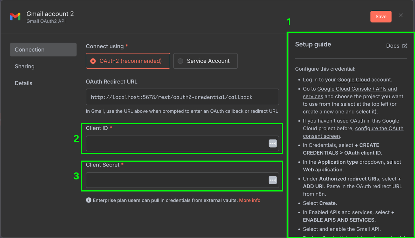 Configuring Google OAuth credentials in n8n