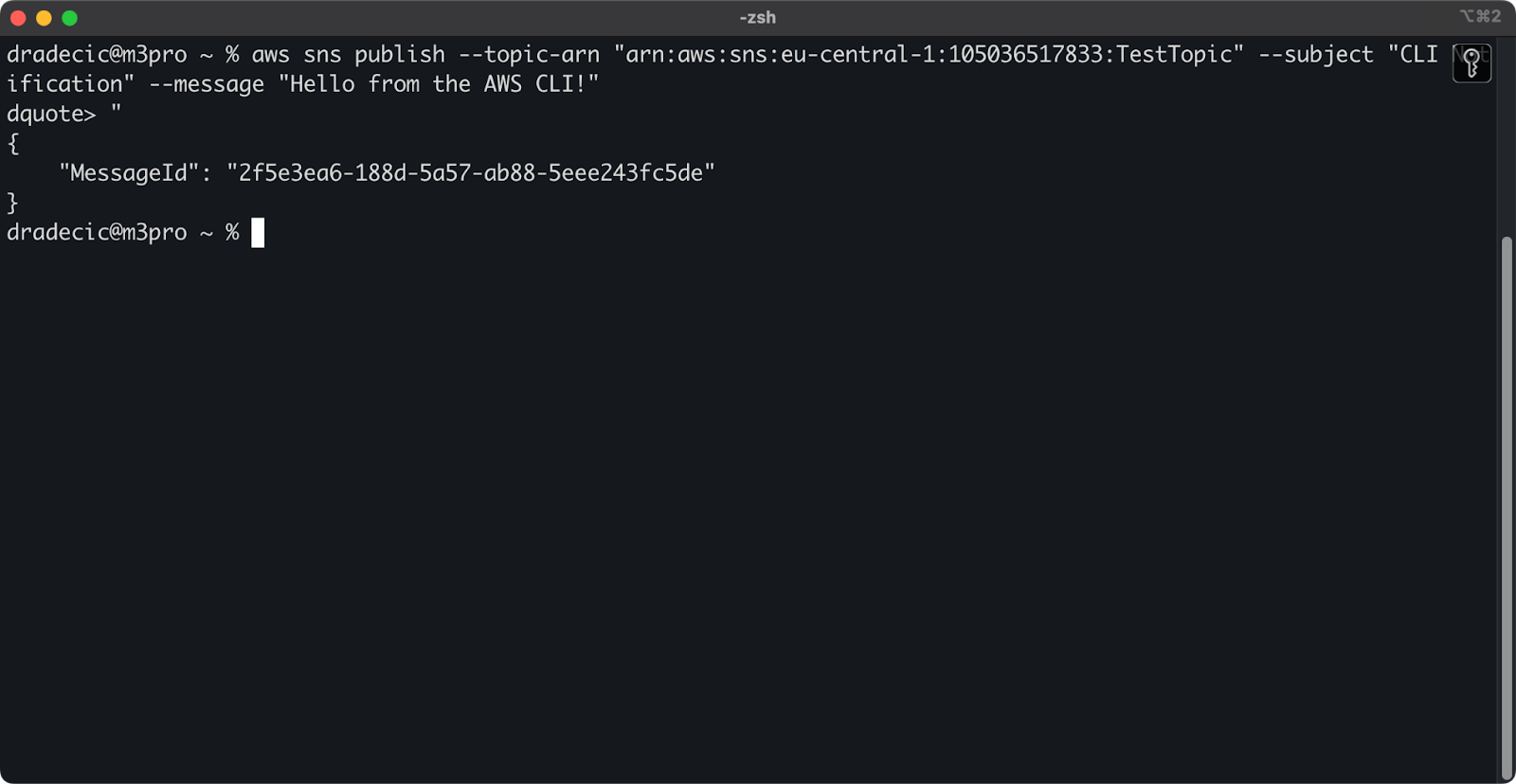 Image 15 - Message publishing through AWS CLI