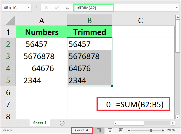 TRIM für numerische Werte in Excel verwenden.