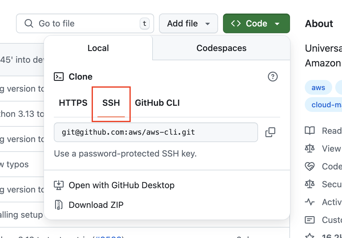 Obtain the SSH URL of a repository on GitHub
