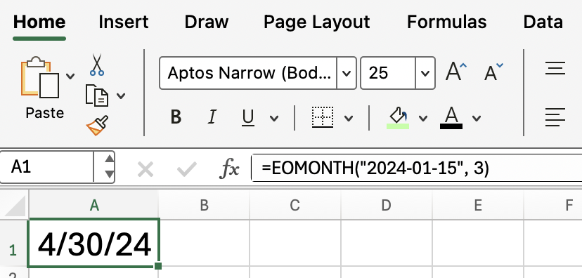 Exemplo simples da função EOMONTH do Excel