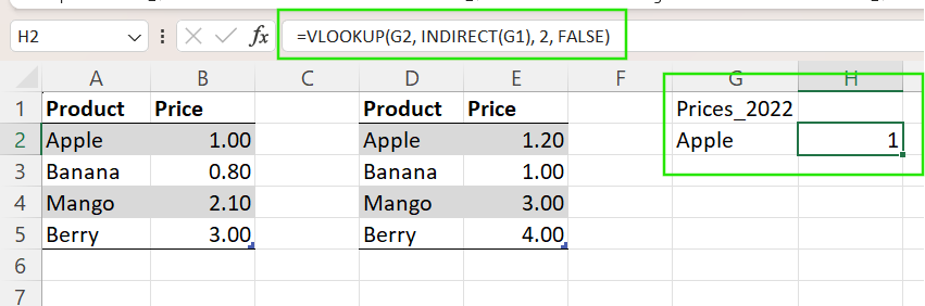 Using INDIRECT() with VLOOKUP() in Excel.