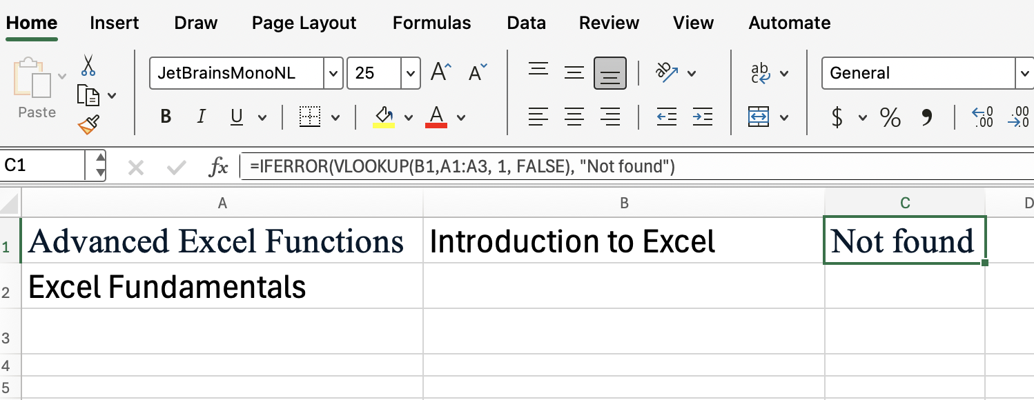 Excel IFERROR avec VLOOKUP